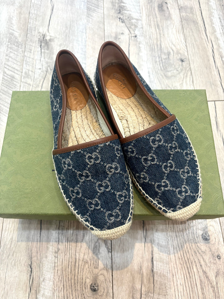 GUCCI GG MONOGRAM JACQUARD DENIM PILAR ESPADRILLES