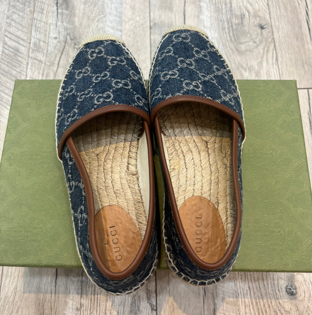 GUCCI GG MONOGRAM JACQUARD DENIM PILAR ESPADRILLES
