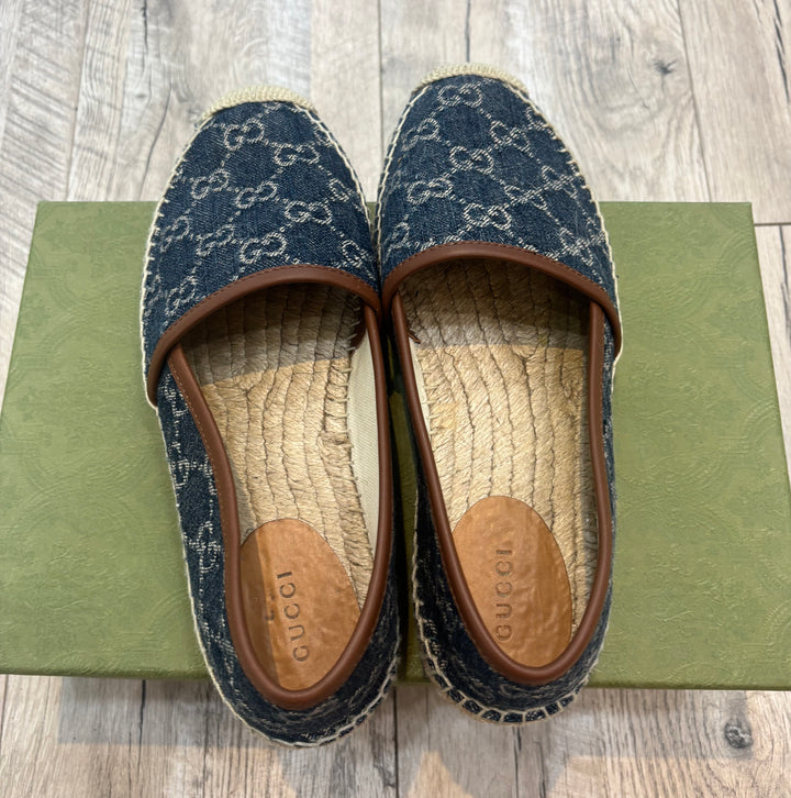 GUCCI GG MONOGRAM JACQUARD DENIM PILAR ESPADRILLES
