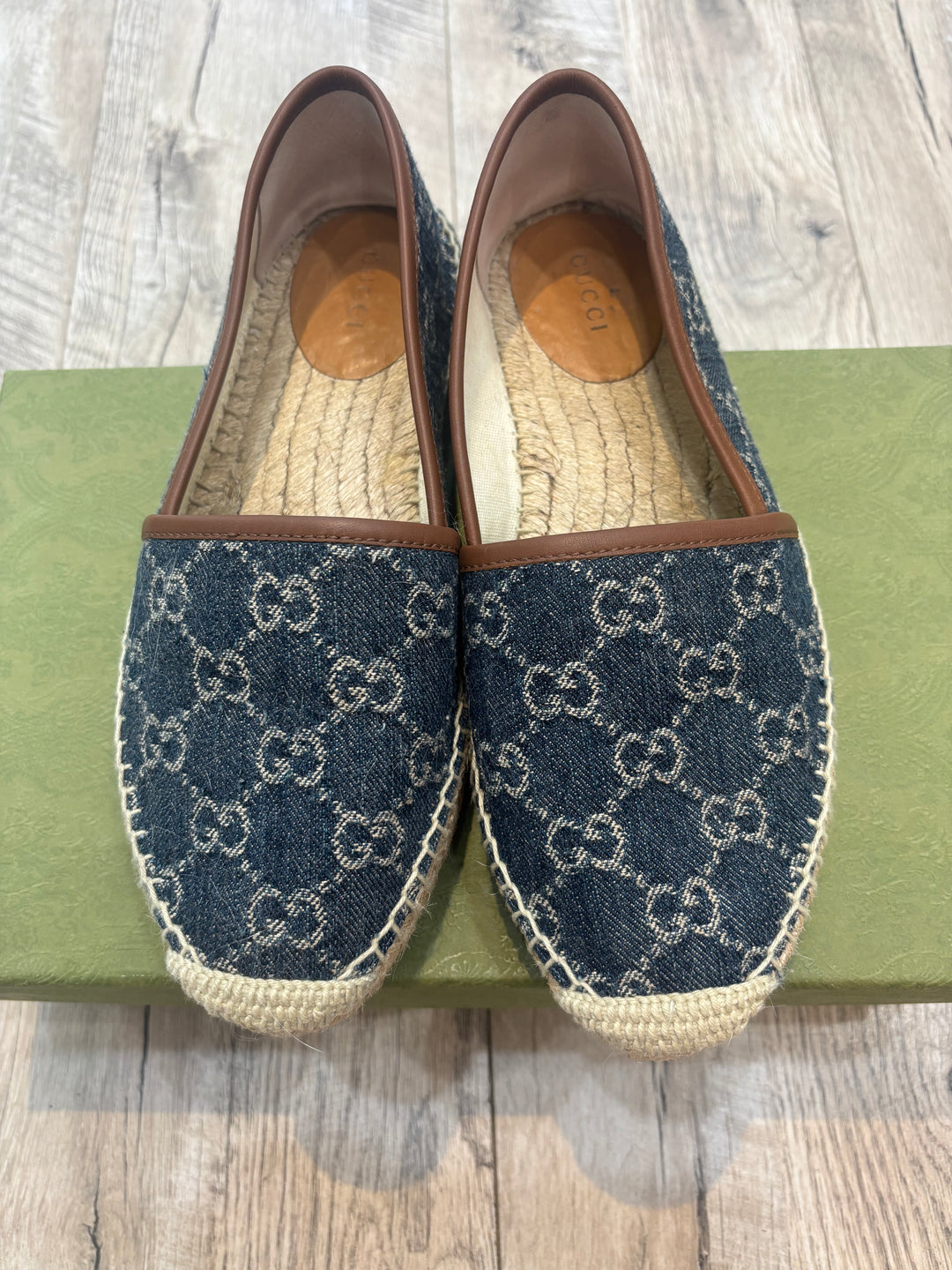 GUCCI GG MONOGRAM JACQUARD DENIM PILAR ESPADRILLES