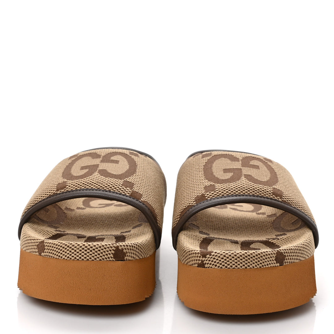 GUCCI GG JUMBO NAPPA CANVAS PLATFORM SLIDE SANDALS