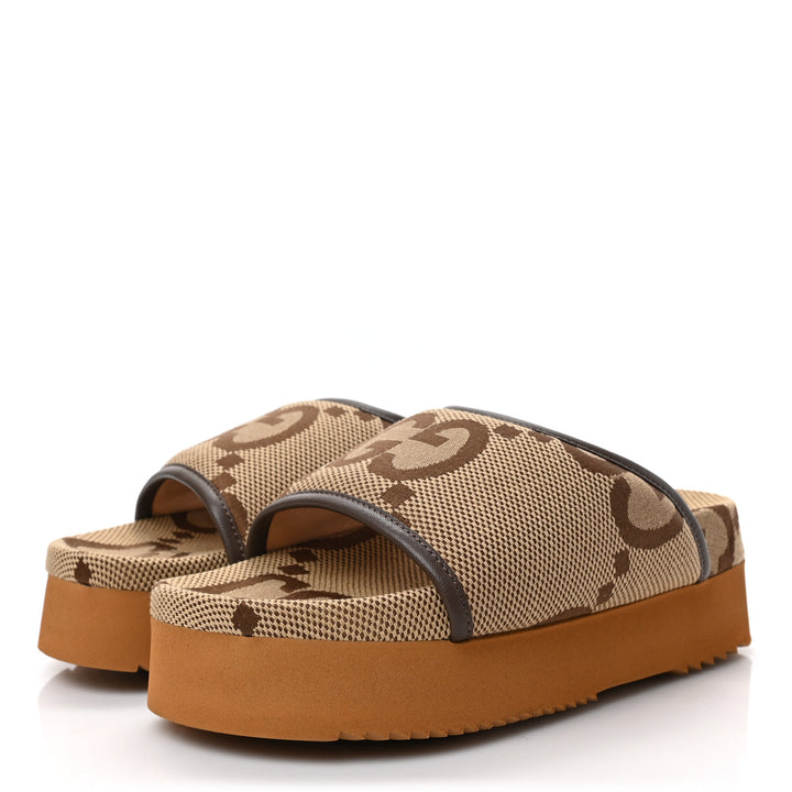GUCCI GG JUMBO NAPPA CANVAS PLATFORM MULES
