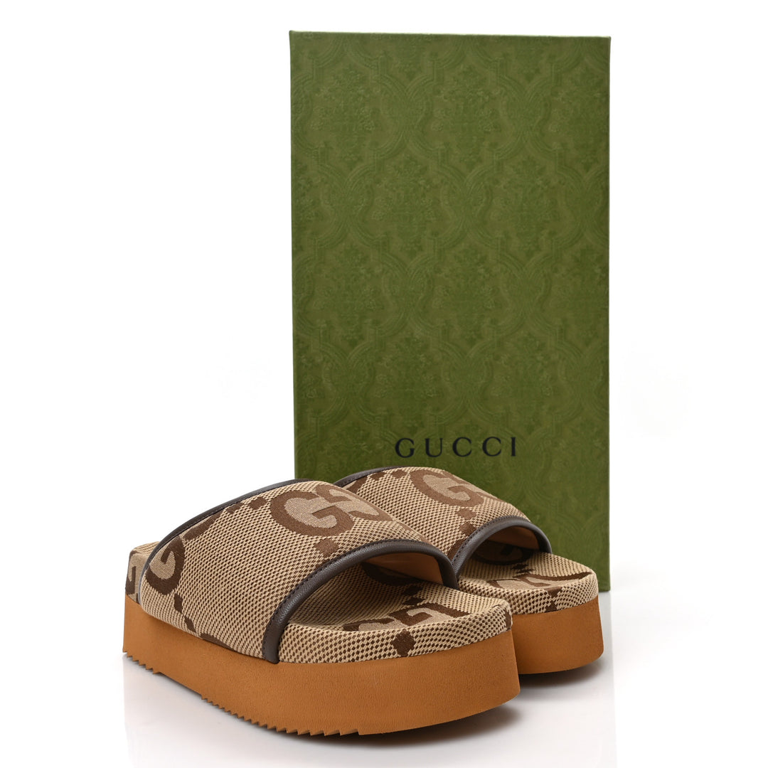 GUCCI GG JUMBO NAPPA CANVAS PLATFORM MULES