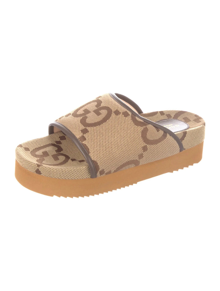 GUCCI GG JUMBO NAPPA CANVAS PLATFORM MULES