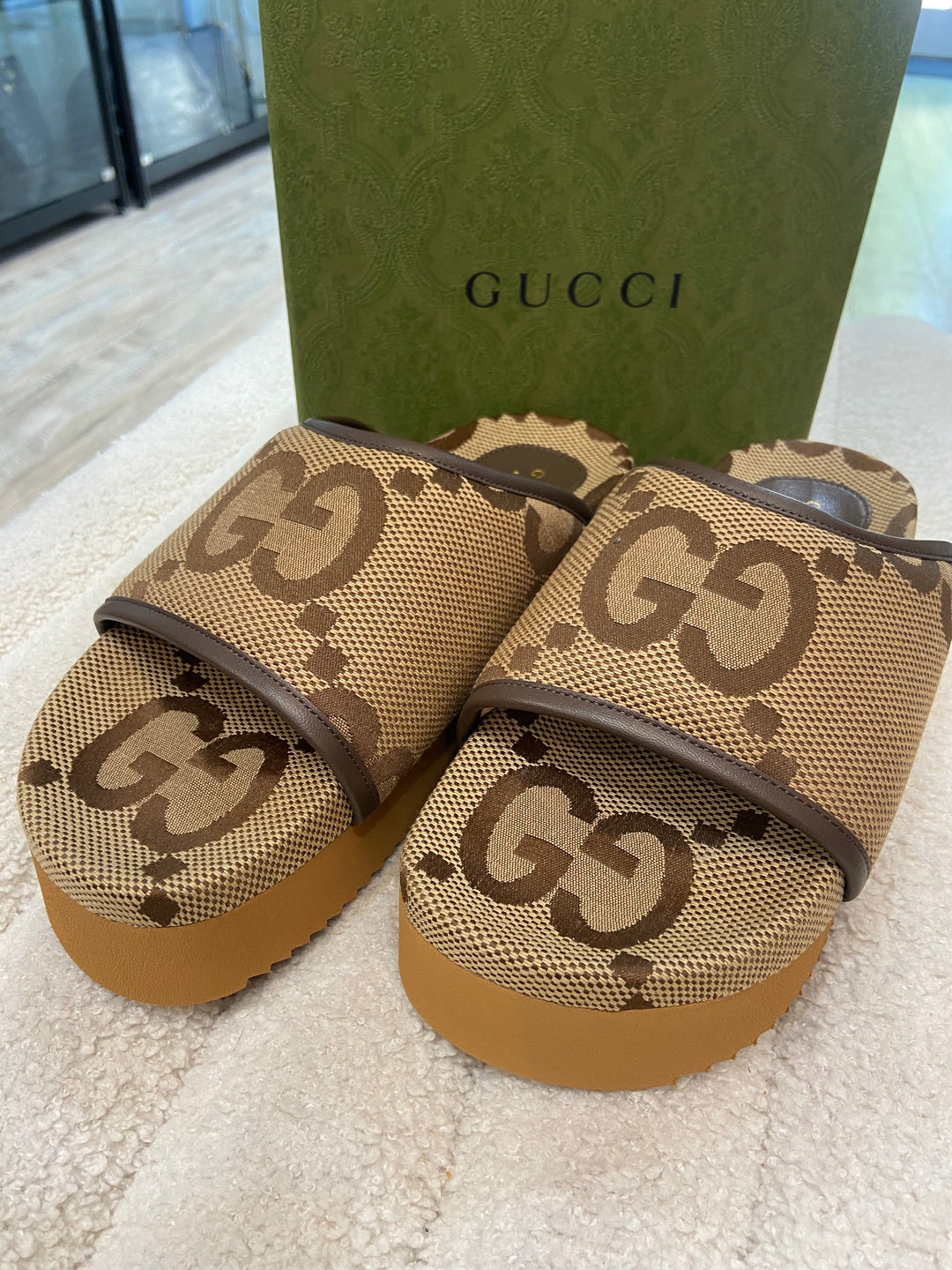 GUCCI GG JUMBO NAPPA CANVAS PLATFORM MULES – Caroline's Fashion