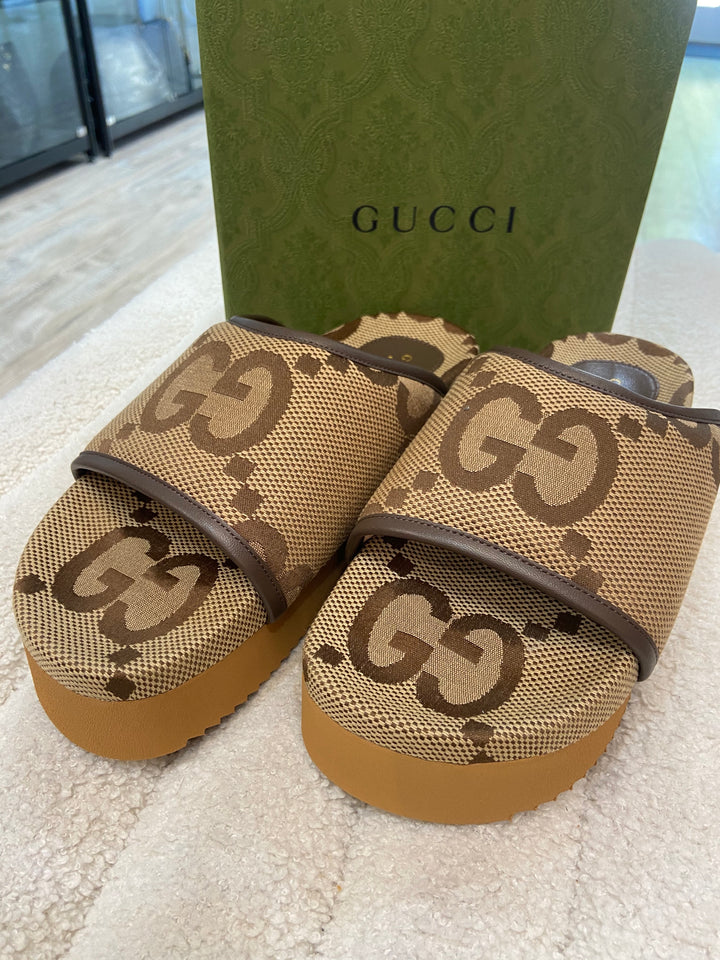GUCCI GG JUMBO NAPPA CANVAS PLATFORM MULES – Caroline's Fashion