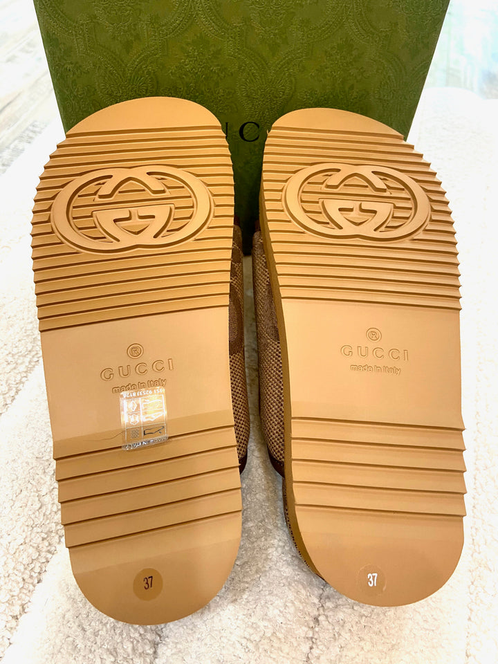 GUCCI GG JUMBO NAPPA CANVAS PLATFORM MULES