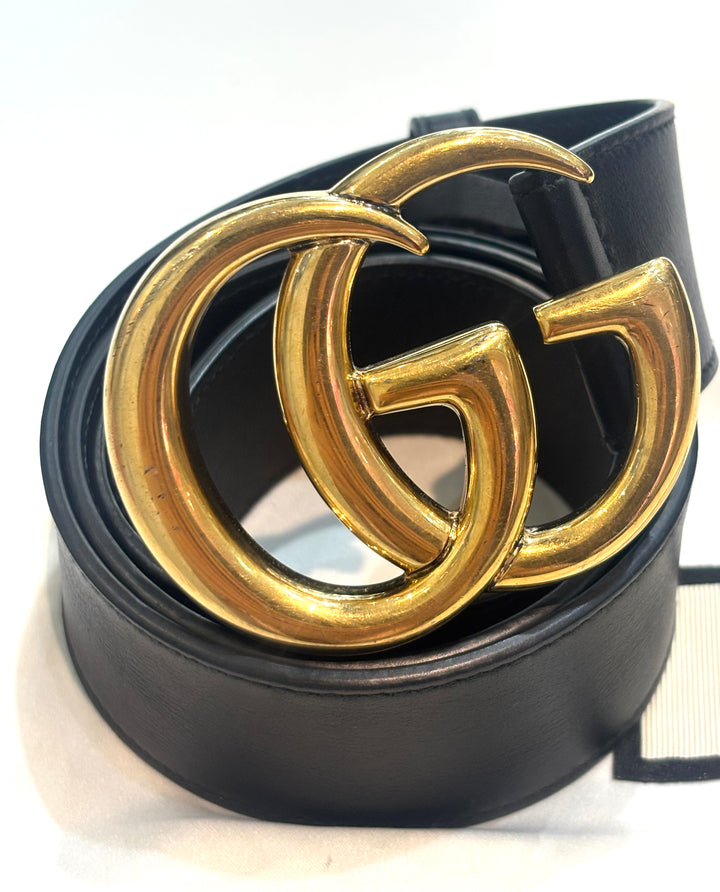GUCCI GG MARMONT DOUBLE G CALFSKIN LEATHER BELT