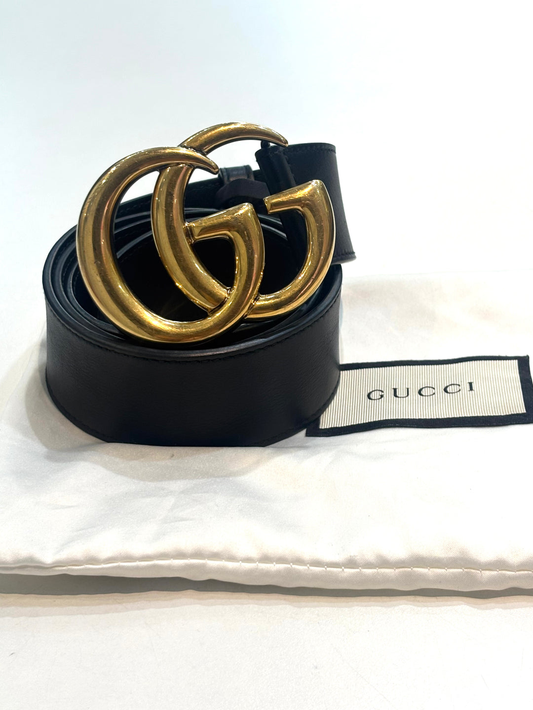 GUCCI GG MARMONT DOUBLE G CALFSKIN LEATHER BELT