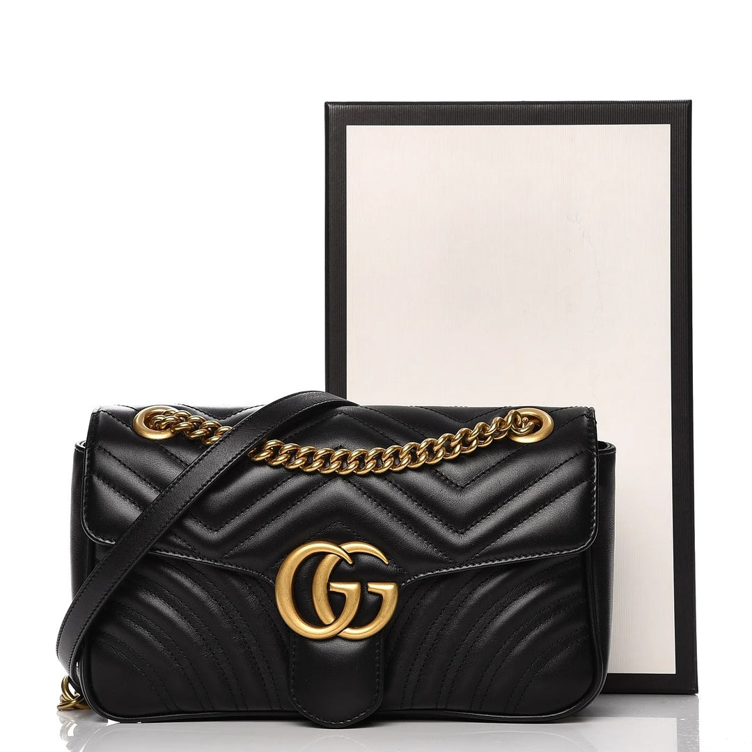 GUCCI GG MARMONT SMALL MATELASSÉ CALFSKIN LEATHER SHOULDER BAG