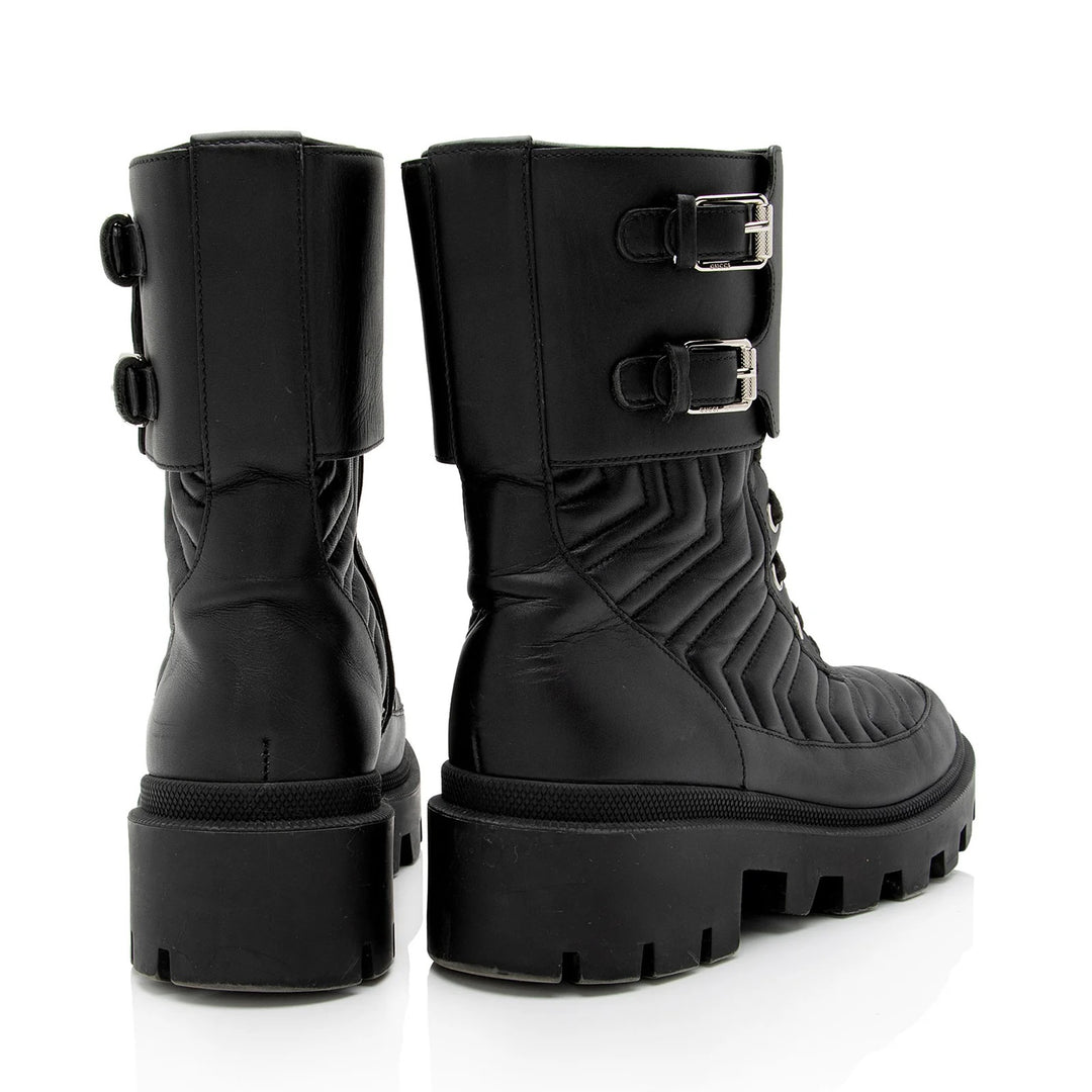 GUCCI GG MARMONT MATELASSÉ CHARLOTTE CALFSKIN LEATHER COMBAT BOOTS