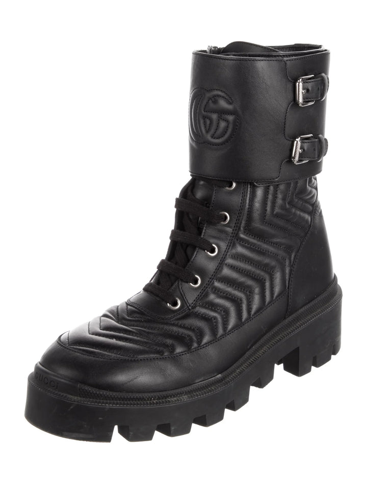 GUCCI GG MARMONT MATELASSÉ CHARLOTTE CALFSKIN LEATHER COMBAT BOOTS