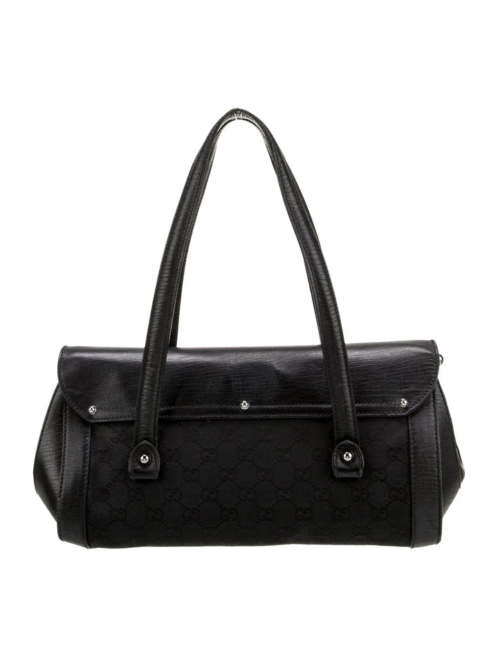 GUCCI SMALL GG MONOGRAM CALFSKIN LEATHER CANVAS BAMBOO BULLET BAG