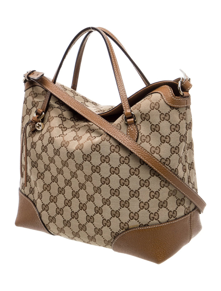 GUCCI GG MONOGRAM CANVAS &amp; CALFSKIN LEATHER BREE SHOULDER BAG