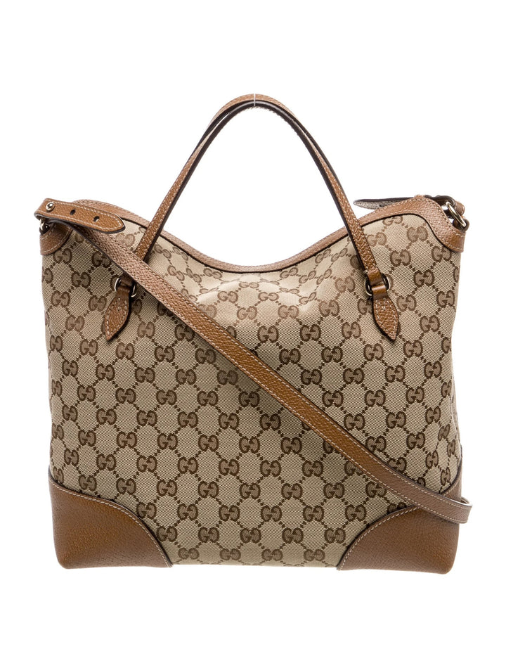 GUCCI GG MONOGRAM CANVAS &amp; CALFSKIN LEATHER BREE SHOULDER BAG