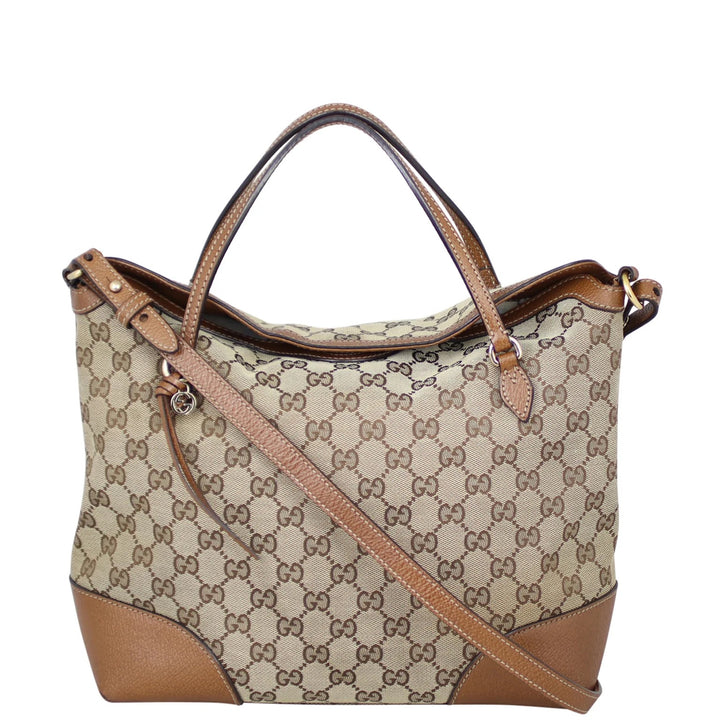 GUCCI GG MONOGRAM CANVAS &amp; CALFSKIN LEATHER BREE SHOULDER BAG
