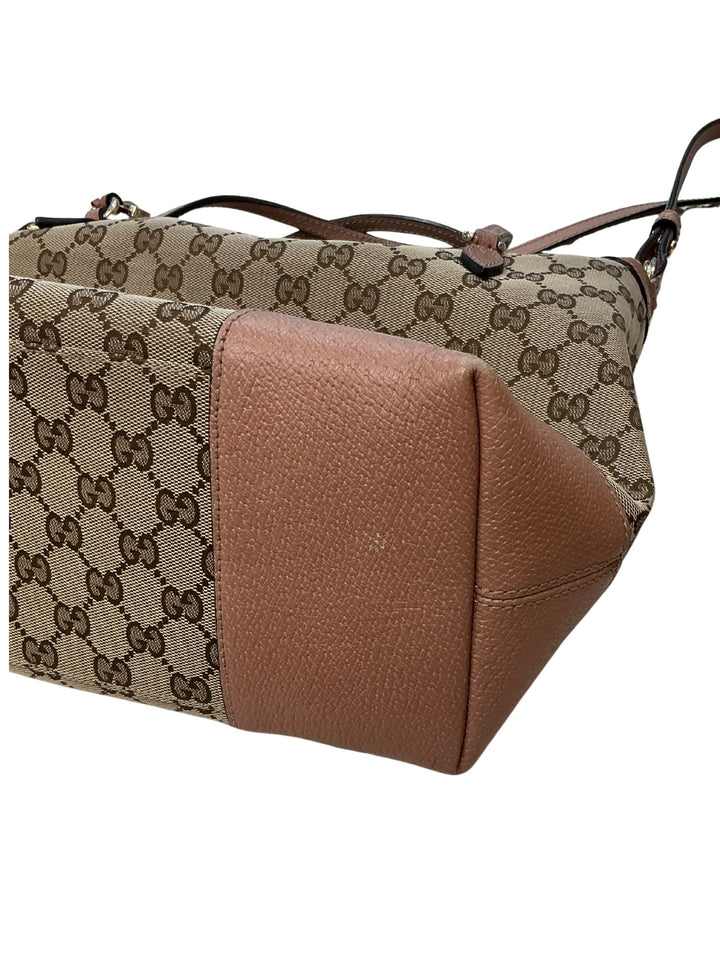 GUCCI GG MONOGRAM CANVAS &amp; CALFSKIN LEATHER BREE SHOULDER BAG