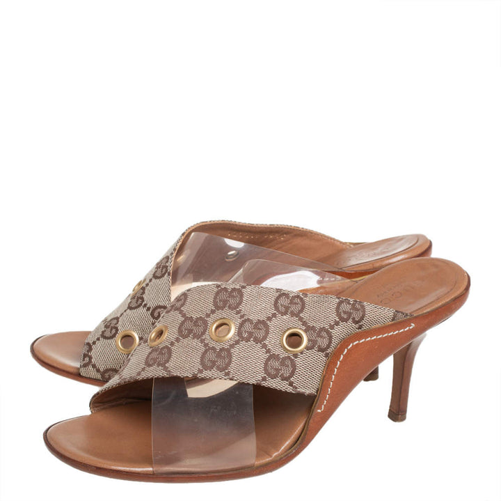 GUCCI VINTAGE GG MONOGRAM PVC CRISS-CROSS MULE SANDALS
