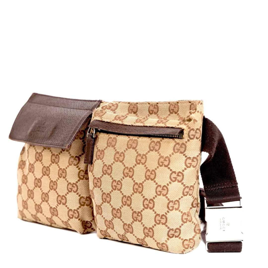 GUCCI GG SUPREME MONOGRAM DOUBLE POCKET BELT BAG