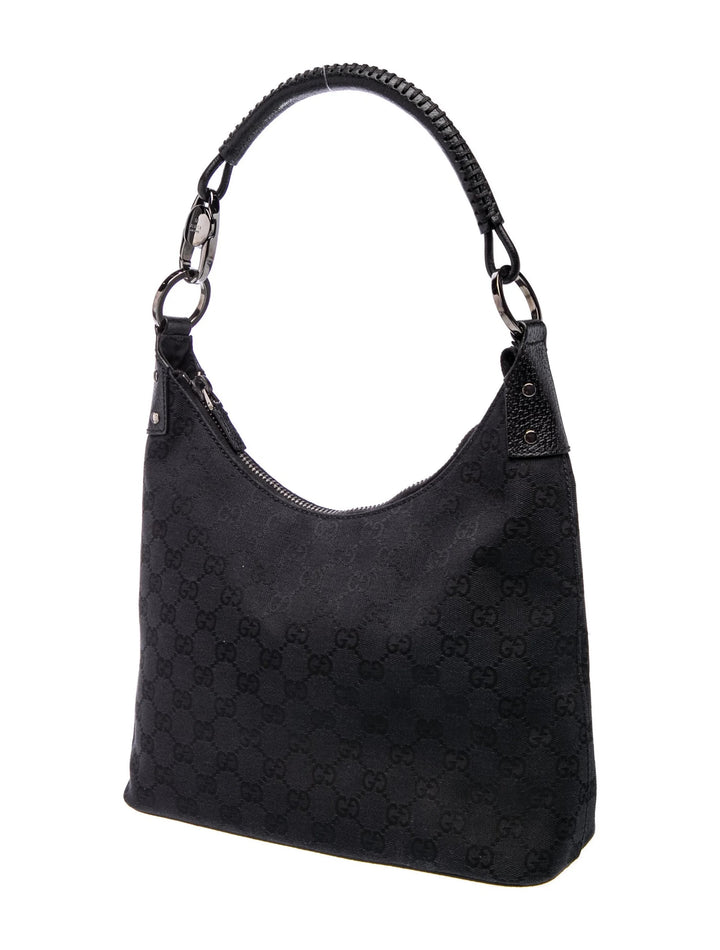 GUCCI GG MONOGRAM LEATHER TRIMMED VINTAGE HOBO BAG