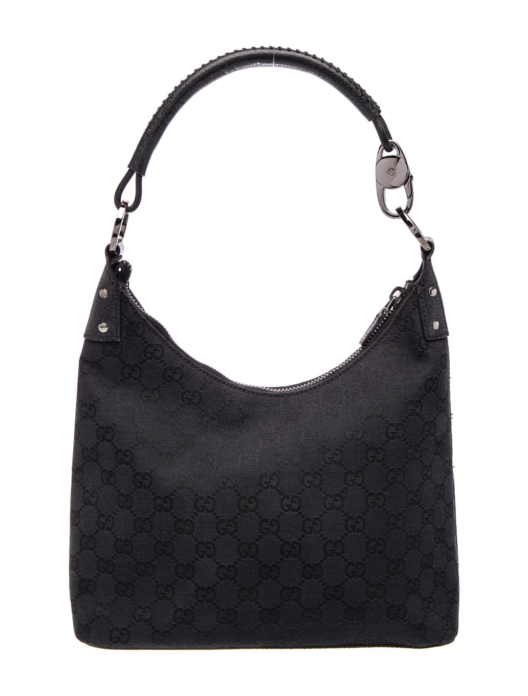 GUCCI GG MONOGRAM LEATHER TRIMMED VINTAGE HOBO BAG