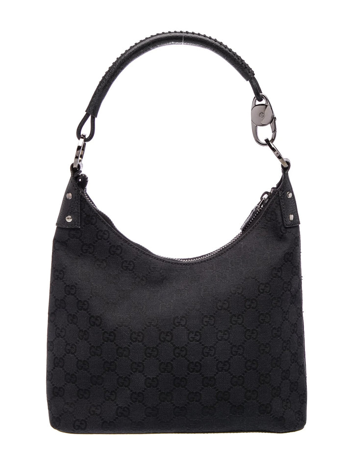 GUCCI GG MONOGRAM LEATHER TRIMMED VINTAGE HOBO BAG