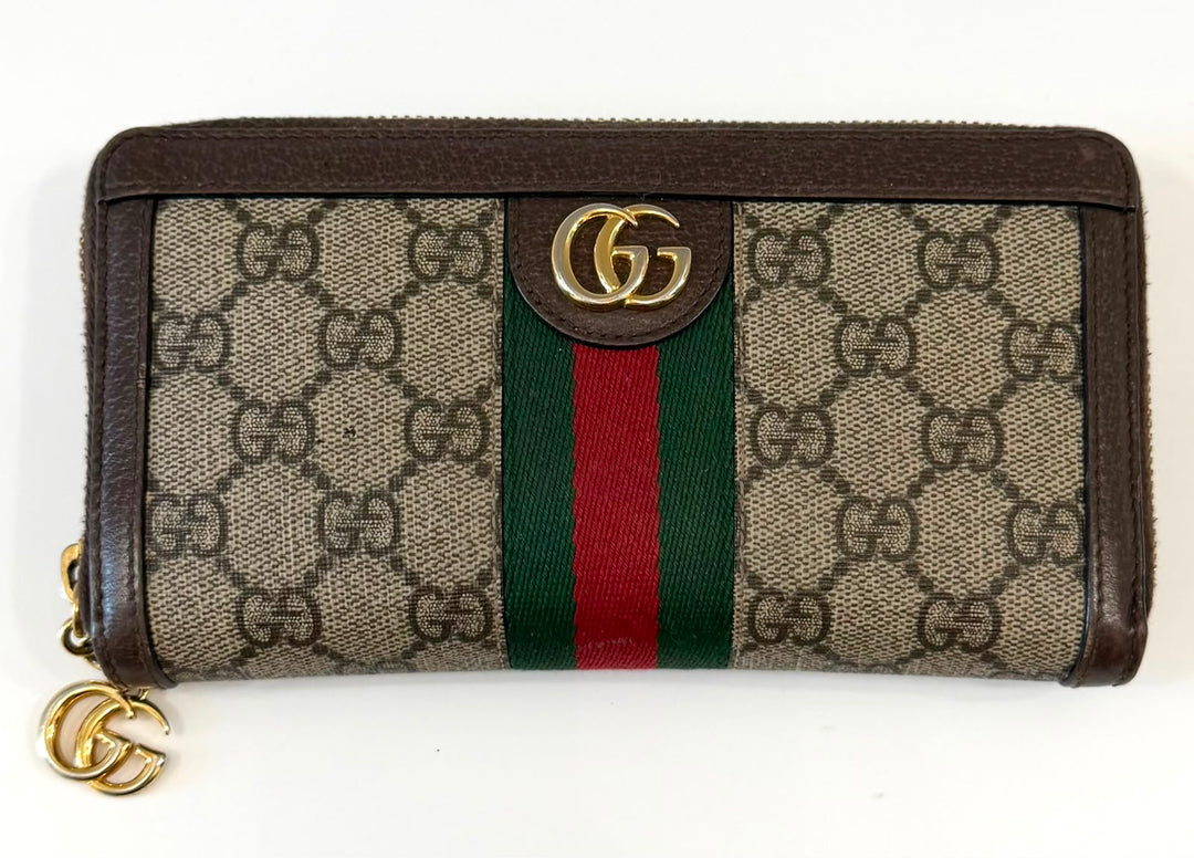 GUCCI GG SUPREME MONOGRAM WEB OPHIDIA ZIPPY WALLET