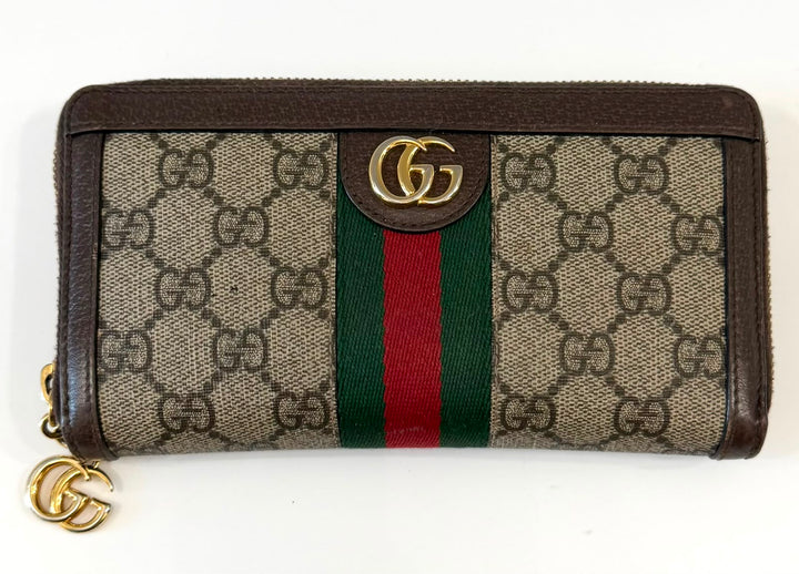 GUCCI GG SUPREME MONOGRAM WEB OPHIDIA ZIPPY WALLET