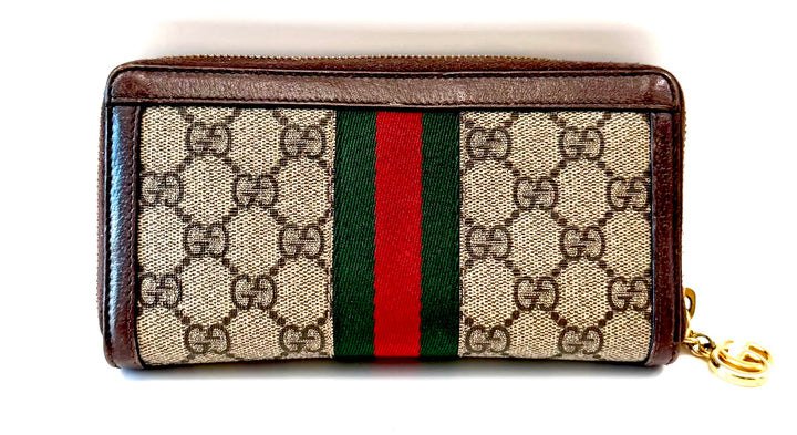 GUCCI GG SUPREME MONOGRAM WEB OPHIDIA ZIPPY WALLET