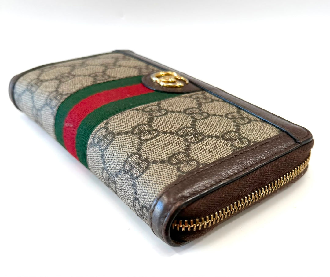 GUCCI GG SUPREME MONOGRAM WEB OPHIDIA ZIPPY WALLET