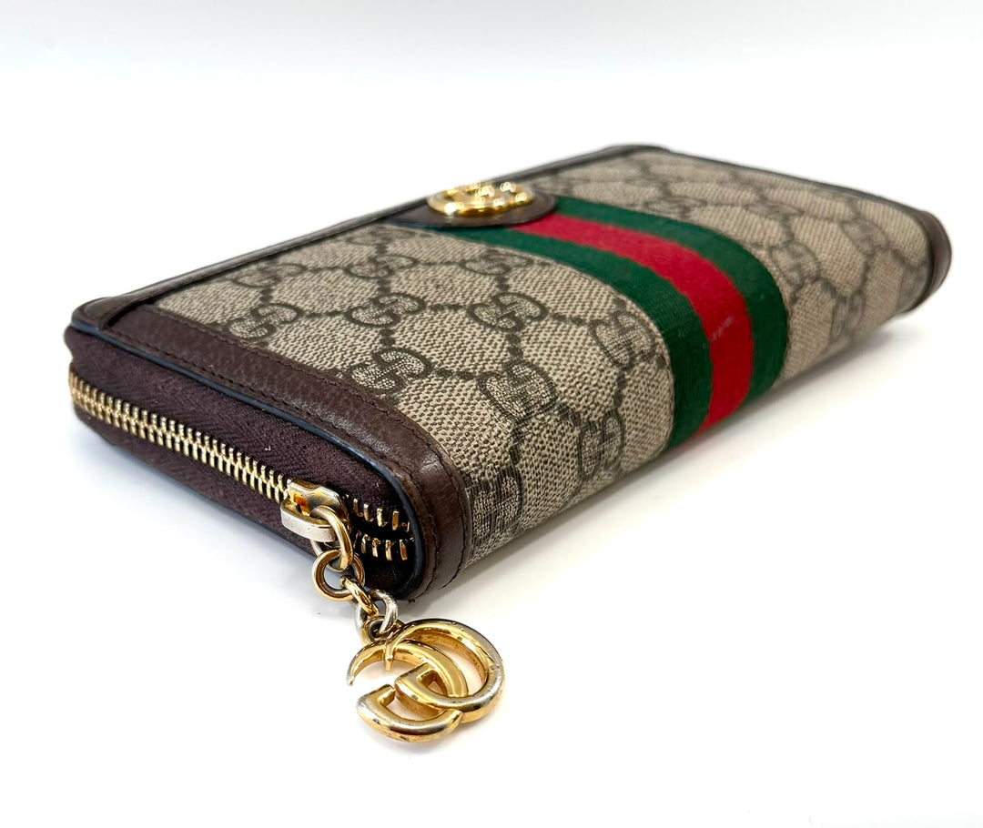 GUCCI GG SUPREME MONOGRAM WEB OPHIDIA ZIPPY WALLET