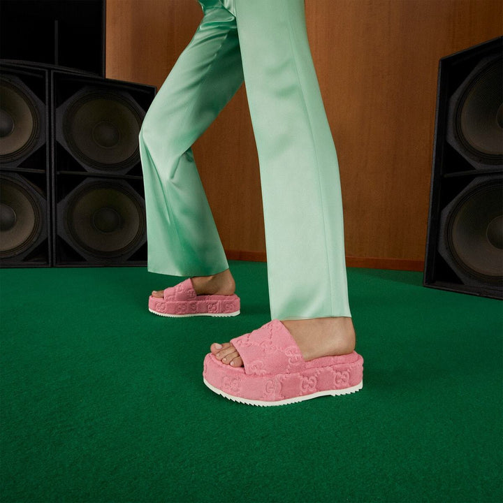 GUCCI GG PLATFORM SPONGE SLIDE SANDALS IN WILD ROSE – Caroline's