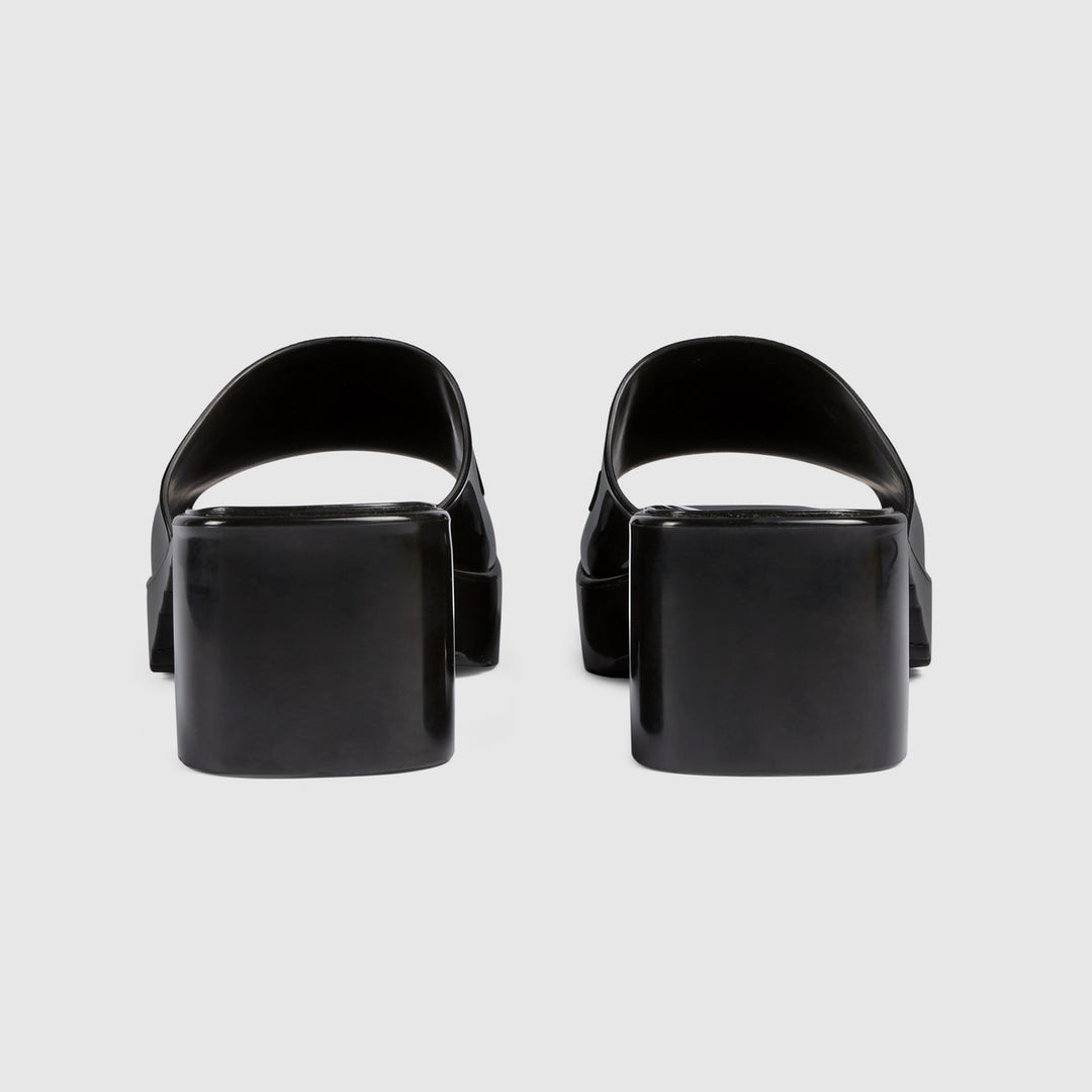 GUCCI EMBOSSED LOGO RUBBER PLATFORM SANDALS