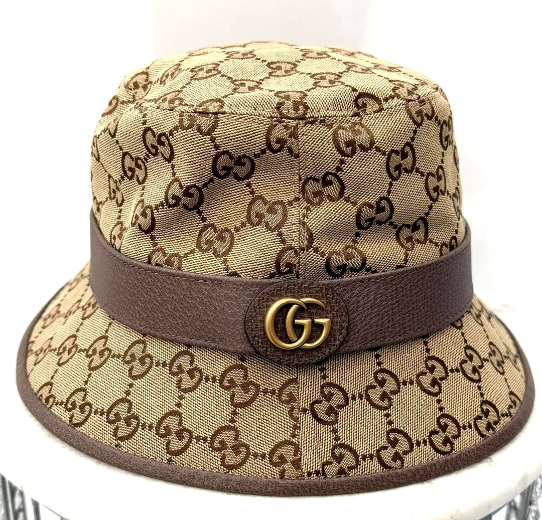 GUCCI GG SUPREME CANVAS &amp; LEATHER BUCKET HAT