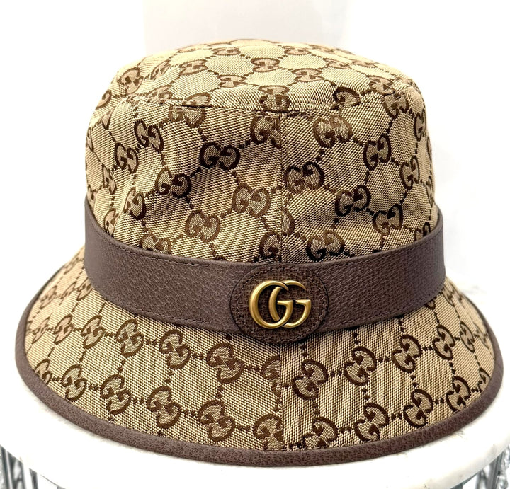 GUCCI GG SUPREME CANVAS &amp; LEATHER BUCKET HAT