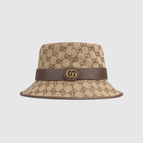 GUCCI GG SUPREME CANVAS &amp; LEATHER BUCKET HAT