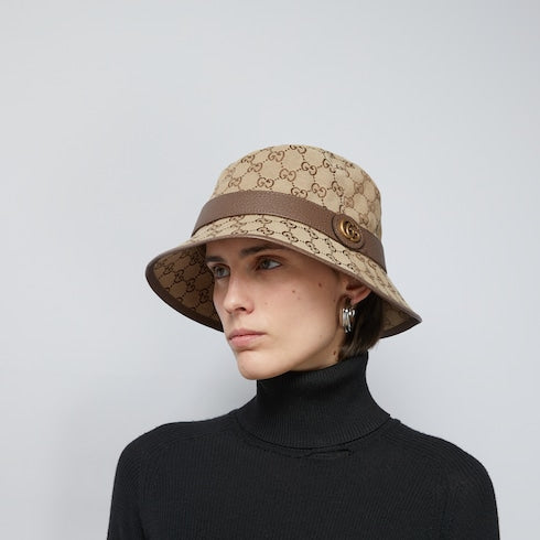GUCCI GG SUPREME CANVAS &amp; LEATHER BUCKET HAT