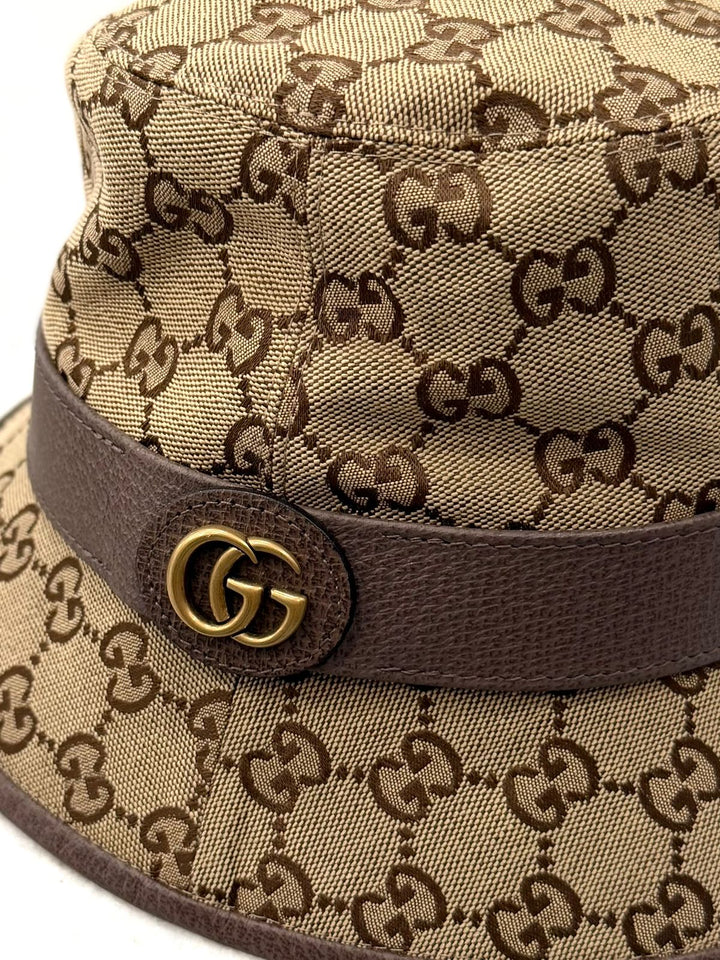 GUCCI GG SUPREME CANVAS &amp; LEATHER BUCKET HAT