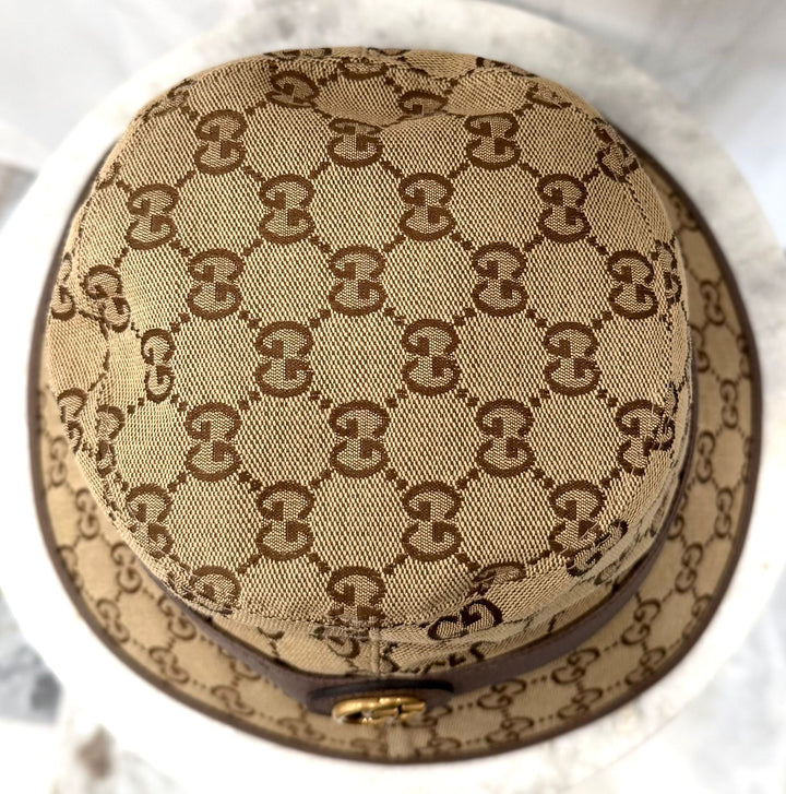 GUCCI GG SUPREME CANVAS &amp; LEATHER BUCKET HAT