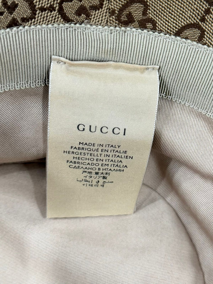 GUCCI GG SUPREME CANVAS &amp; LEATHER BUCKET HAT