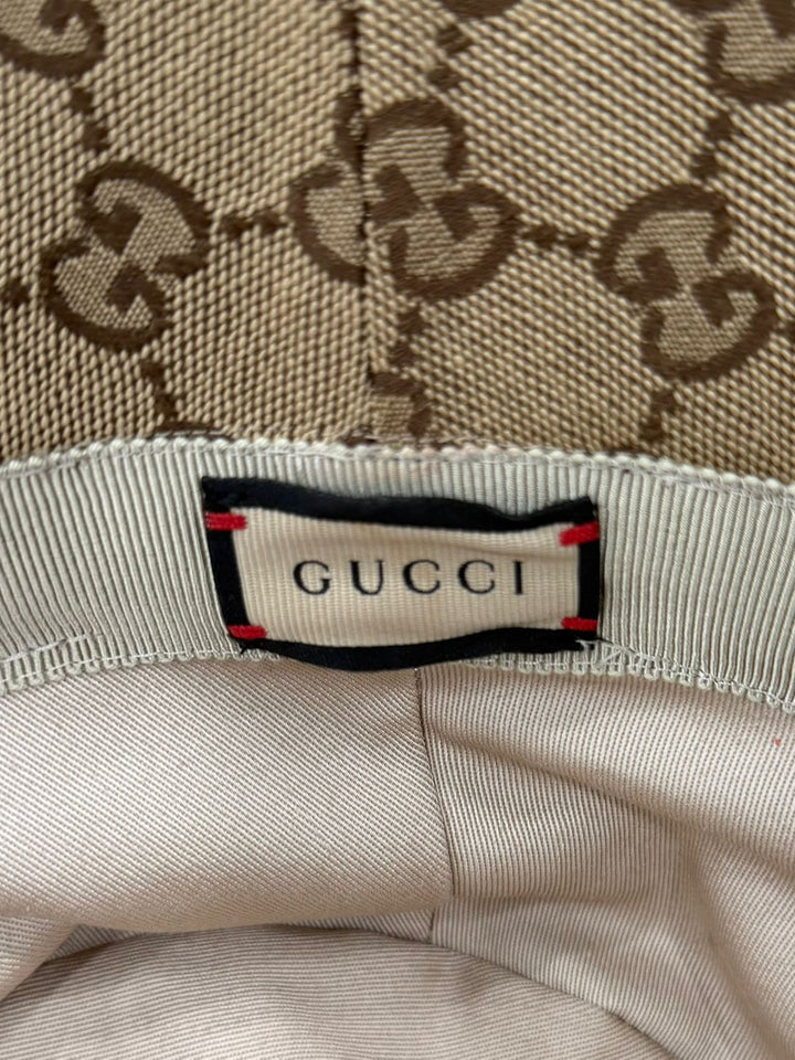 GUCCI GG SUPREME CANVAS &amp; LEATHER BUCKET HAT