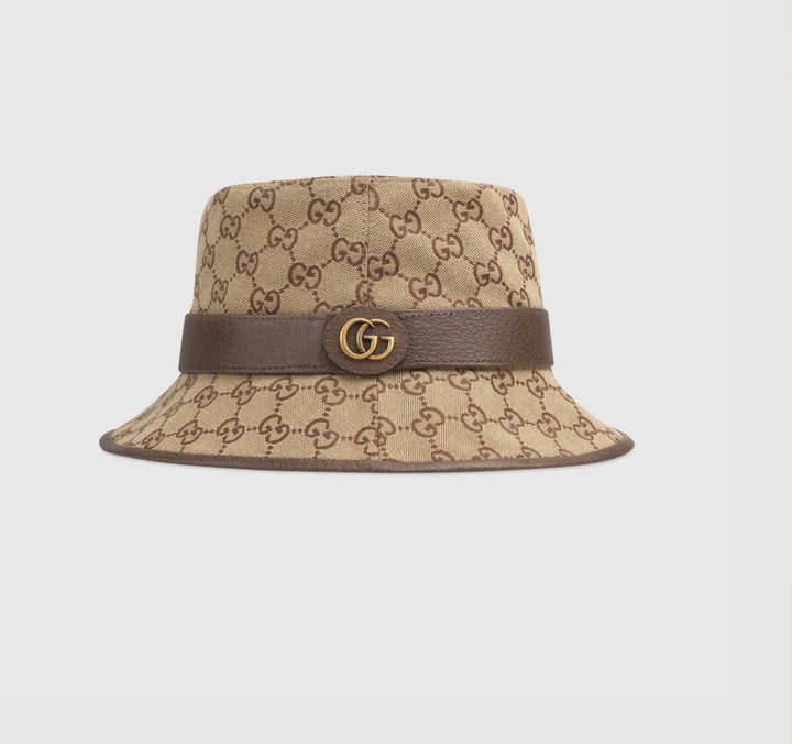 GUCCI GG SUPREME CANVAS &amp; LEATHER BUCKET HAT