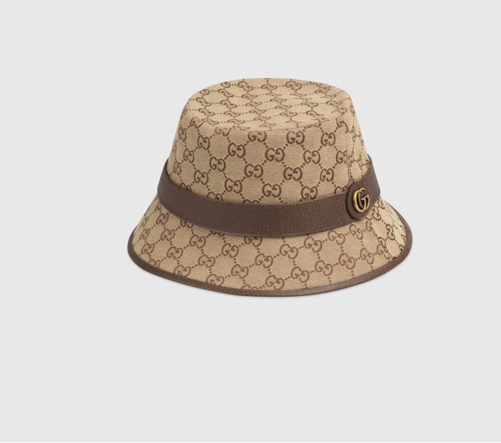 GUCCI GG SUPREME CANVAS &amp; LEATHER BUCKET HAT