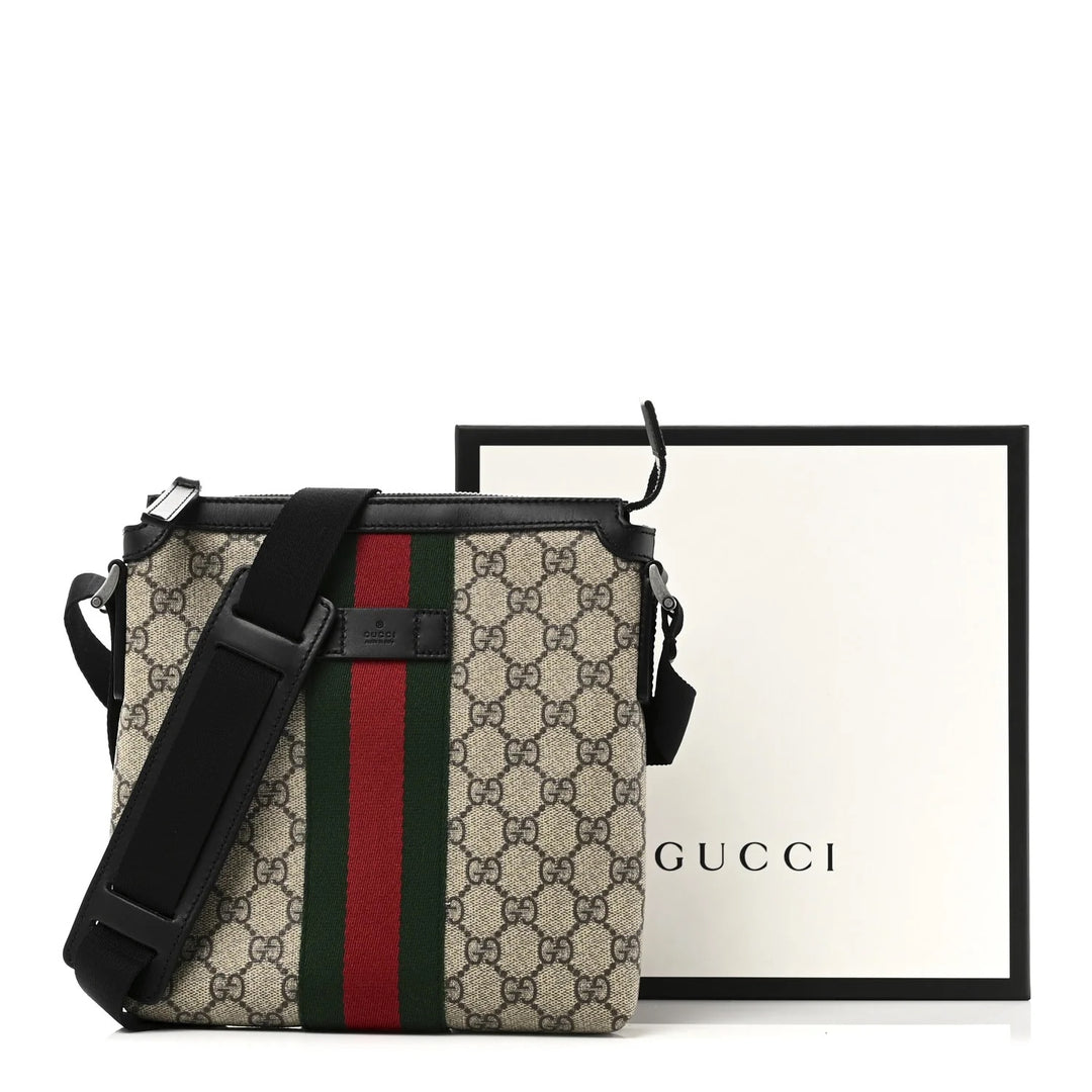 GUCCI GG SUPREME MONOGRAM WEB MESSENGER BAG