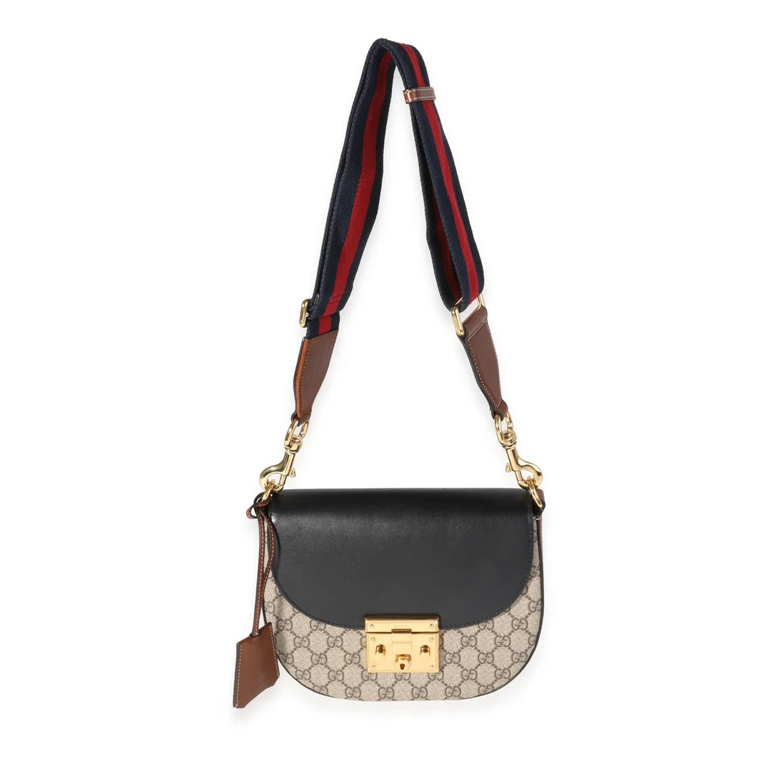 GUCCI GG SUPREME WEB LEATHER PADLOCK MEDIUM MESSENGER BAG