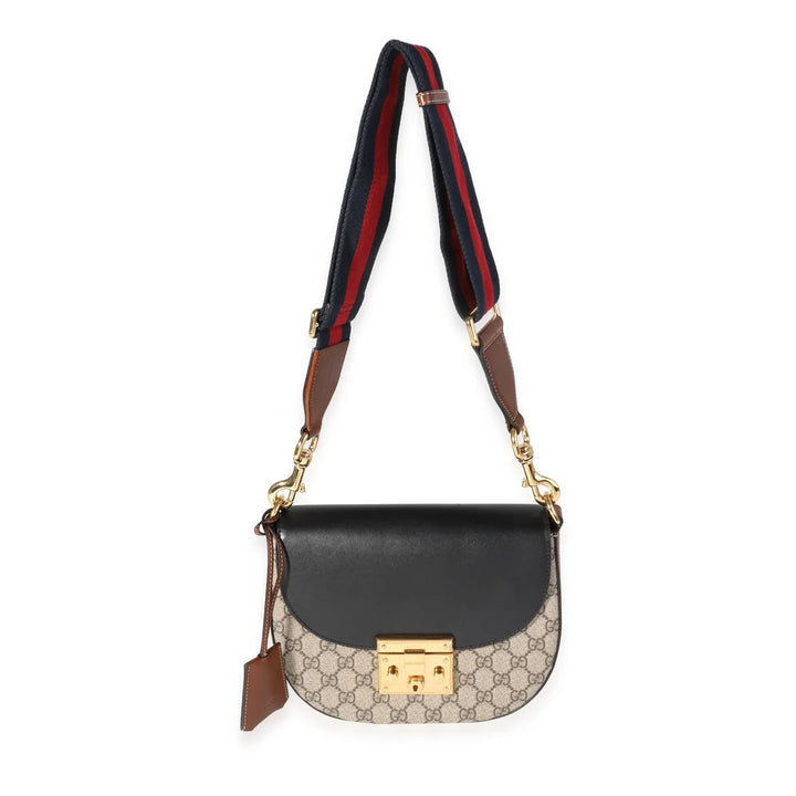 GUCCI GG SUPREME WEB LEATHER PADLOCK MEDIUM MESSENGER BAG