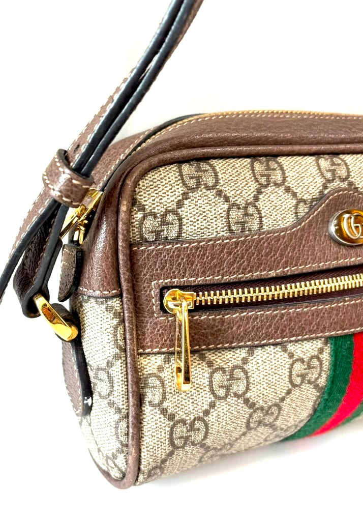GUCCI GG SUPREME MONOGRAM WEB MINI OPHIDIA CROSSBODY
