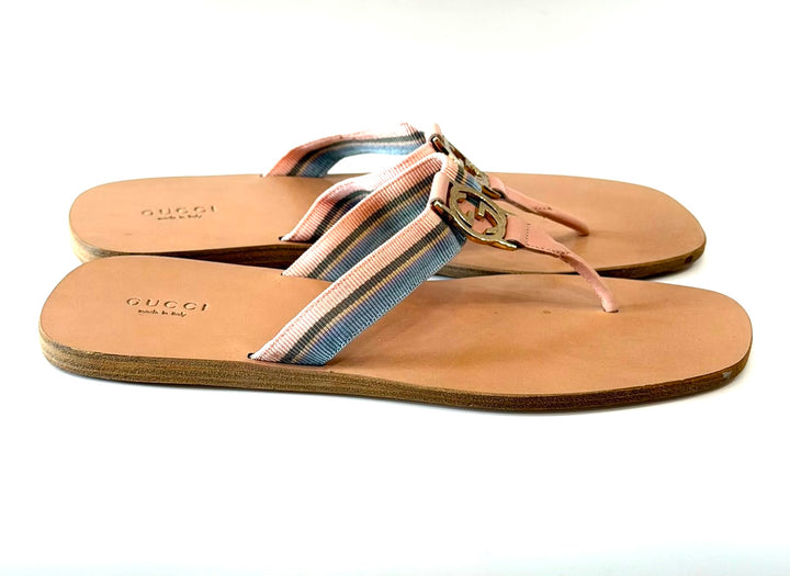GUCCI GG WEB LEATHER SLIDE SANDALS