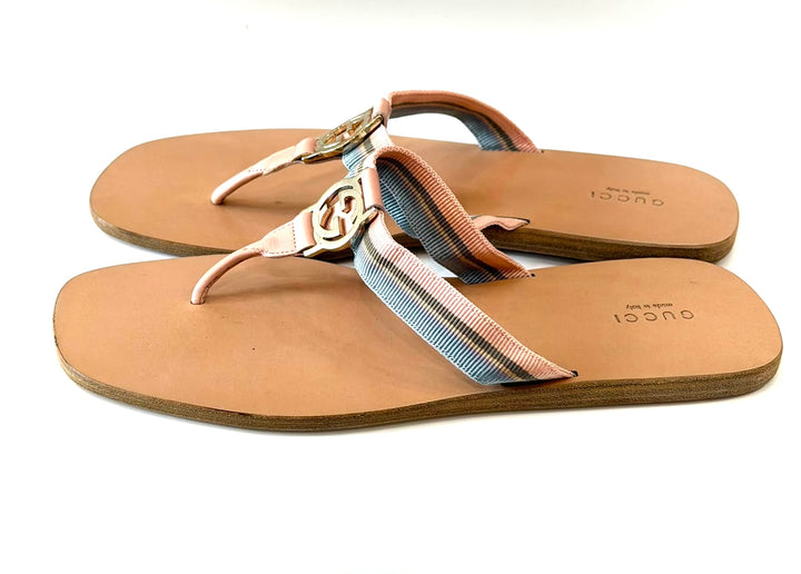 GUCCI GG WEB LEATHER SLIDE SANDALS