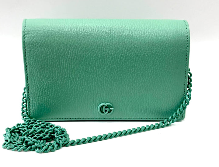 GUCCI GG MARMONT CALFSKIN LEATHER CHAIN WALLET – APPLE GREEN